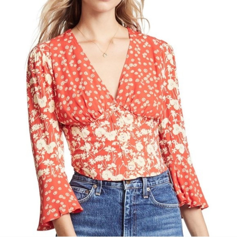 Free People Lady Bohemian Floral Top Sz S MSRP $98